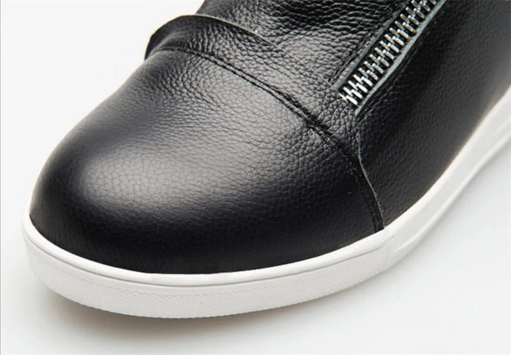 ACE SHOCK Wedges Sneakers for Women Leather, High Hidden Heel Zip up Walking Sneakers Black White Red Silver