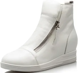 ACE SHOCK Wedges Sneakers for Women Leather, High Hidden Heel Zip up Walking Sneakers Black White Red Silver