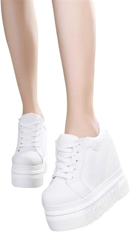ACE SHOCK Women Fashion Platform Sneakers High Hidden Heel Wedge Walking Shoes Brides Wedding Shoes