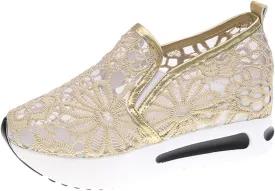 Aniywn Women's Slip-on Walking Shoes Mesh Breathable Sequins Platform Sneakers Summer High Heel Hidden Wedges Sneaker