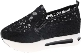 Aniywn Women's Slip-on Walking Shoes Mesh Breathable Sequins Platform Sneakers Summer High Heel Hidden Wedges Sneaker