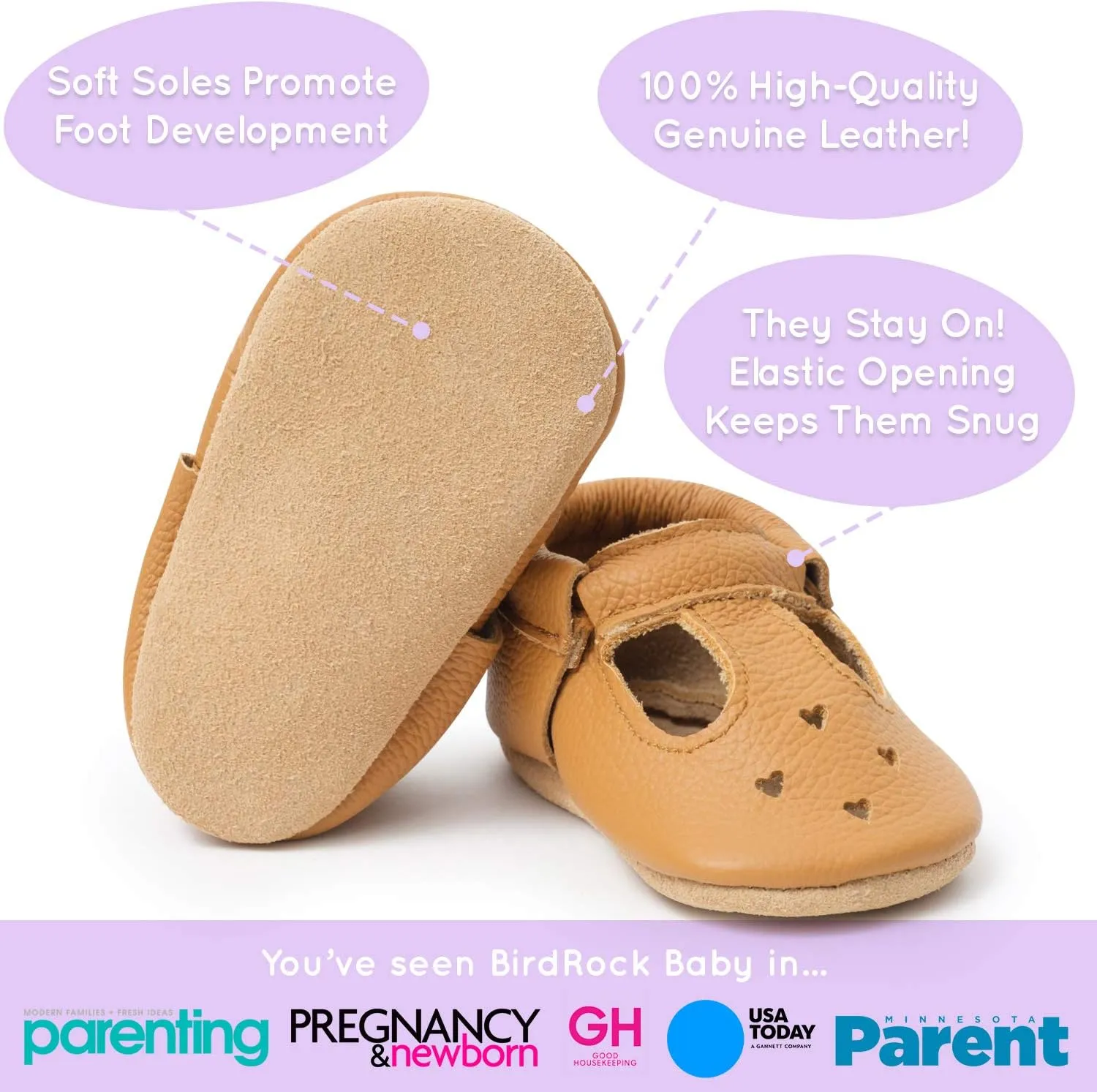 BirdRock Baby Mary Jane Moccasins - Genuine Leather Soft Sole Baby Girl Shoes for Newborns, Infants, Babies, and Toddlers