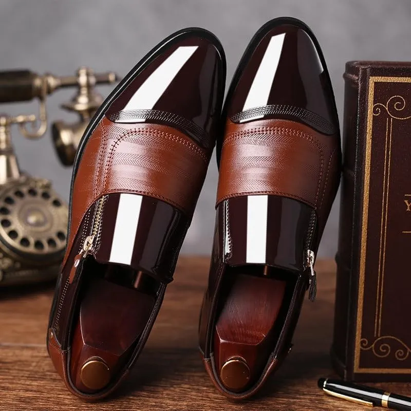 Black Men's Invisible Height Increasing Elevator Shoes Leather Slip-on Lightweight Formal Dress Loafers