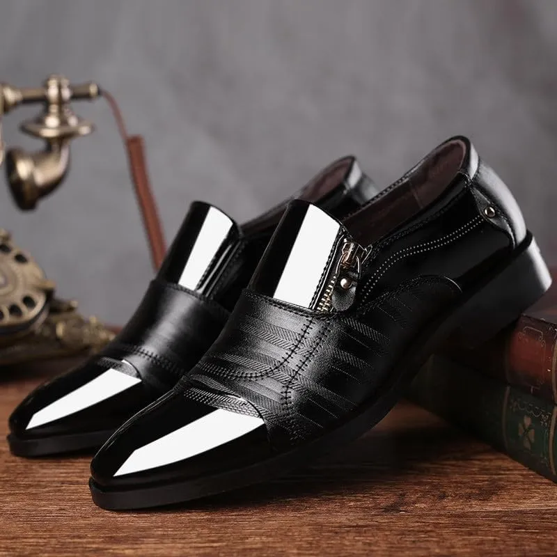 Black Men's Invisible Height Increasing Elevator Shoes Leather Slip-on Lightweight Formal Dress Loafers