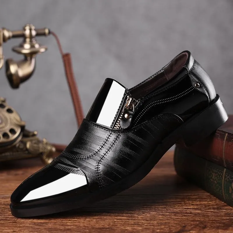 Black Men's Invisible Height Increasing Elevator Shoes Leather Slip-on Lightweight Formal Dress Loafers