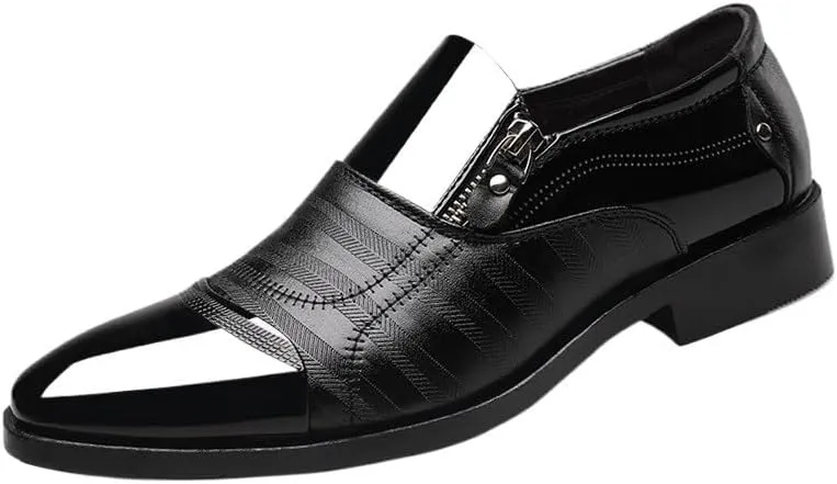 Black Men's Invisible Height Increasing Elevator Shoes Leather Slip-on Lightweight Formal Dress Loafers