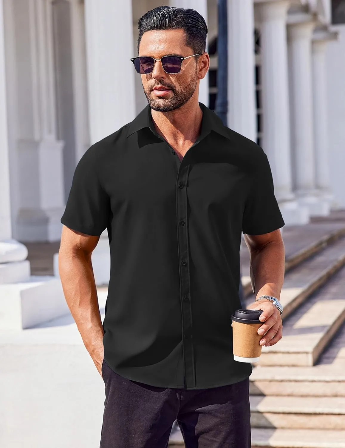 COOFANDY Men's Button Down Shirts Stain Shield Dress Shirts Short Sleeve Summer Business Casual Shirts