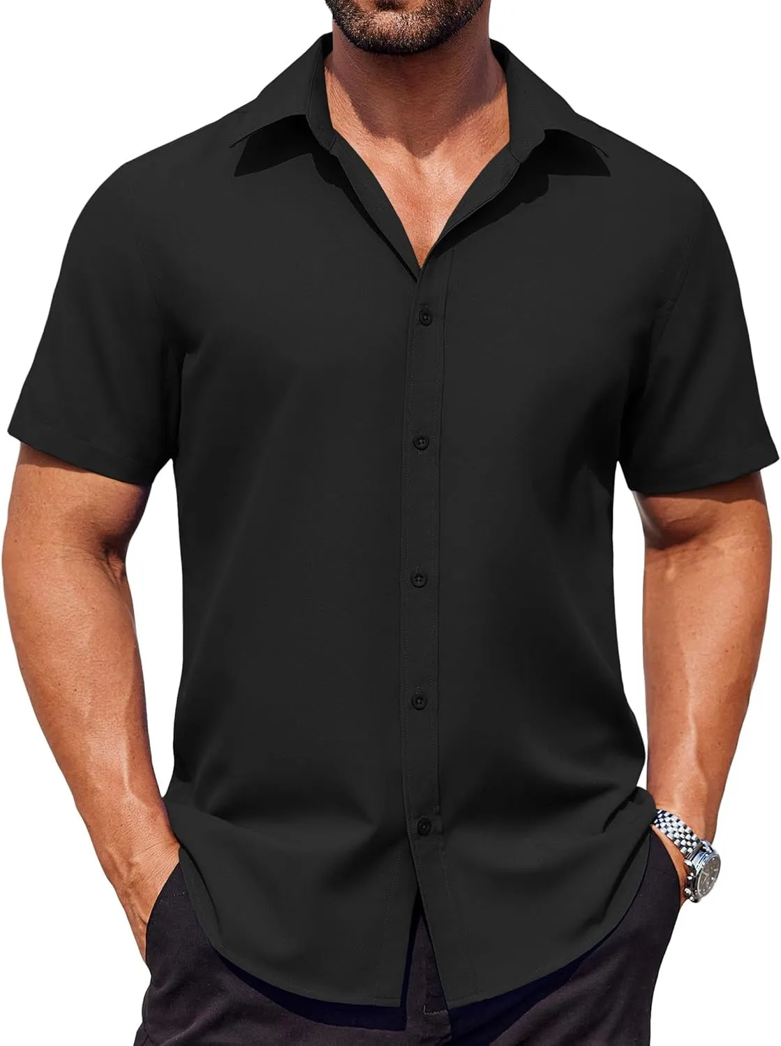 COOFANDY Men's Button Down Shirts Stain Shield Dress Shirts Short Sleeve Summer Business Casual Shirts