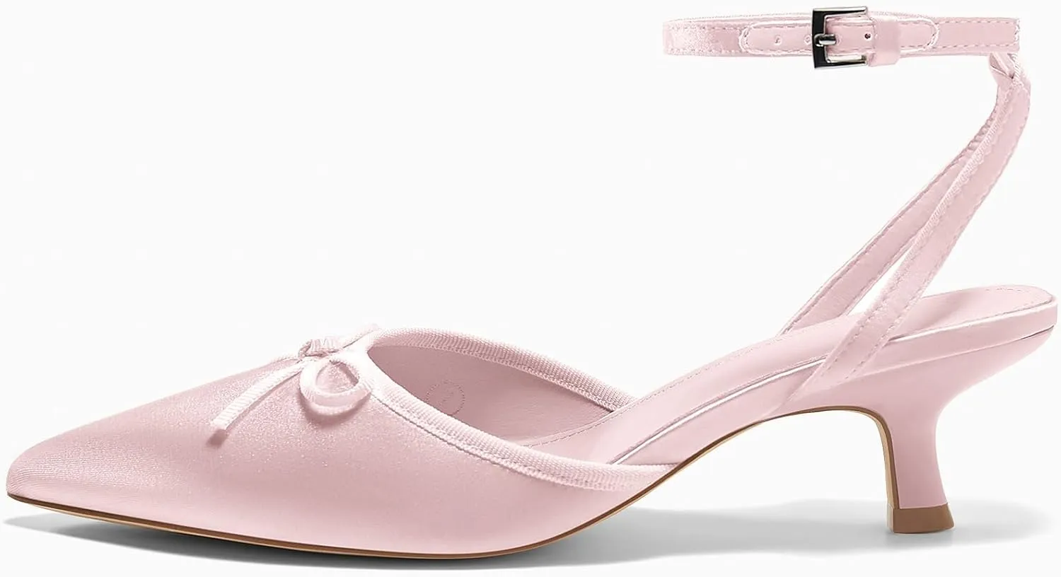 Coutgo Satin Kitten Low Heels with Bow Closed Pointed Toe Short Pumps Dress Wedding Party Shoes