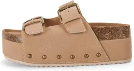 Coutgo Women's Cork Platform Sandals Slip on Mules and Clogs Double Buckle Straps Summer Shoes