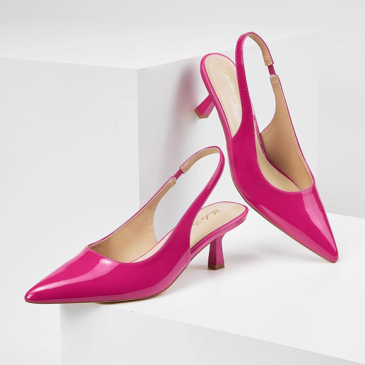 Elisabet Tang Women's Slingback Kitten Heel,Sexy Pointed Closed Toe Stilettos Pumps Slingback Heels for Women Slip on Elastic Strap Wedding Party Dress Sandals Shoes