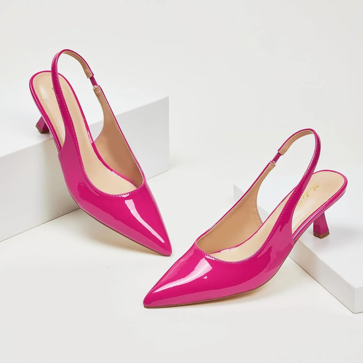 Elisabet Tang Women's Slingback Kitten Heel,Sexy Pointed Closed Toe Stilettos Pumps Slingback Heels for Women Slip on Elastic Strap Wedding Party Dress Sandals Shoes