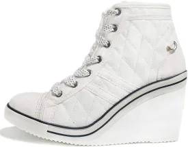 epdavin Women's Casual Canvas High Top High Heel Wedges Quilted Lace Up Sneakers
