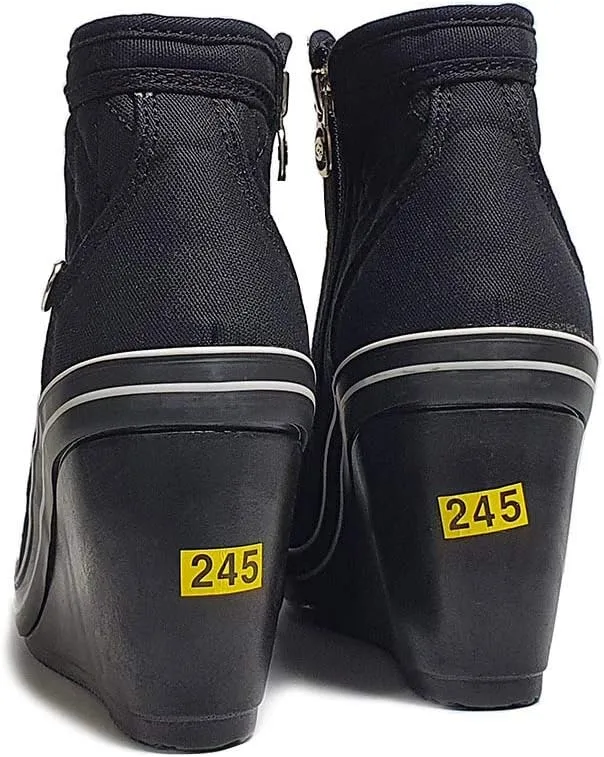 epdavin Women's Casual Canvas High Top High Heel Wedges Quilted Lace Up Sneakers