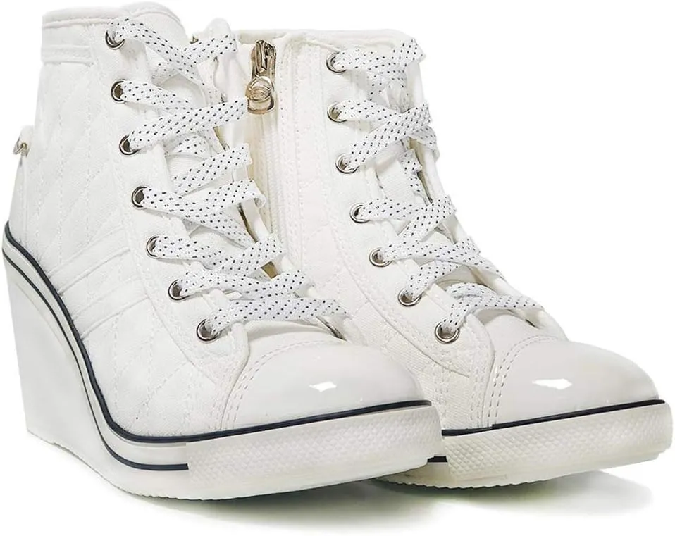 epdavin Women's Casual Canvas High Top High Heel Wedges Quilted Lace Up Sneakers