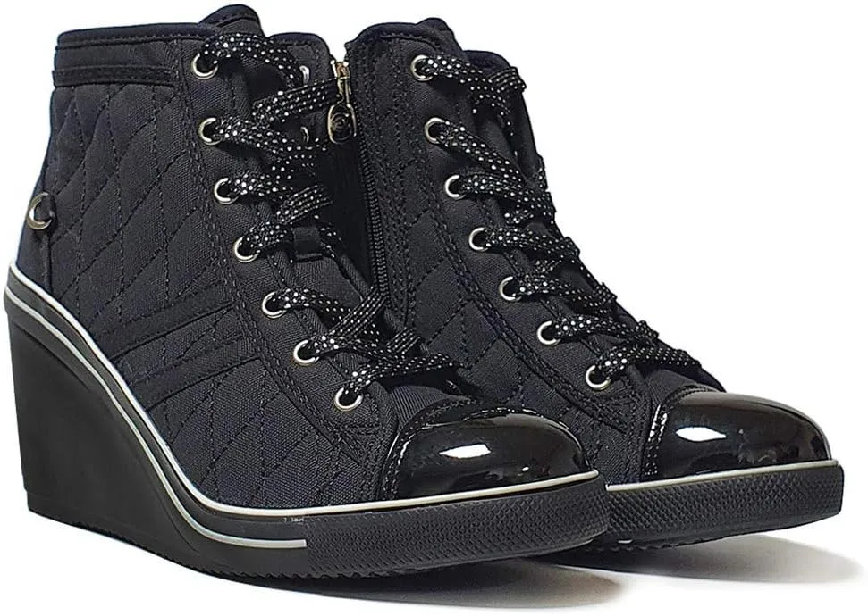epdavin Women's Casual Canvas High Top High Heel Wedges Quilted Lace Up Sneakers