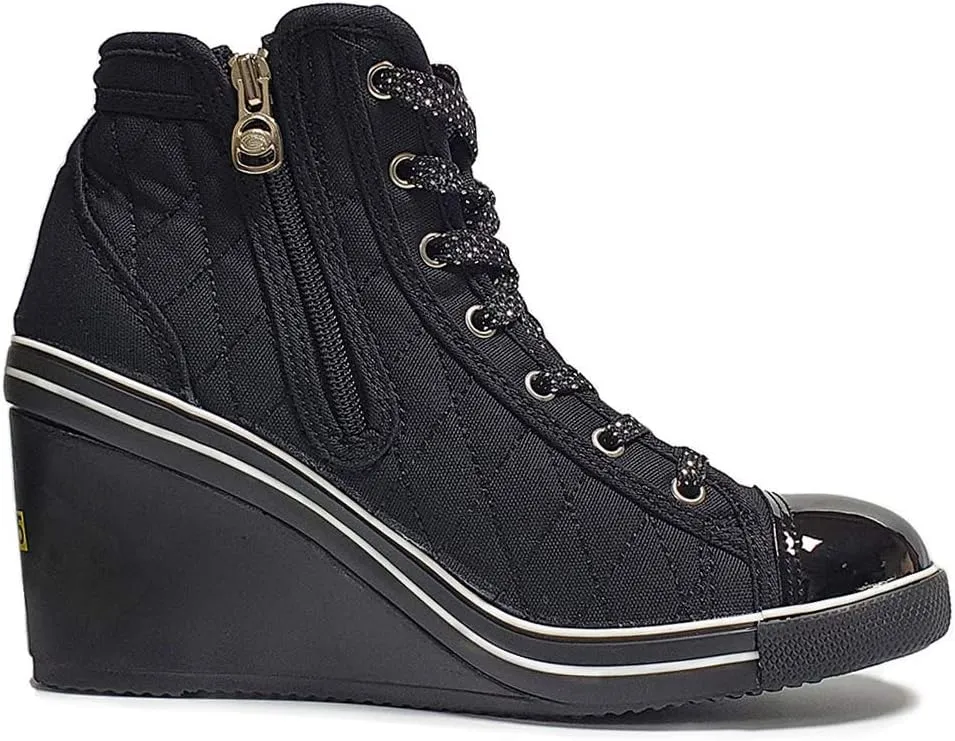 epdavin Women's Casual Canvas High Top High Heel Wedges Quilted Lace Up Sneakers