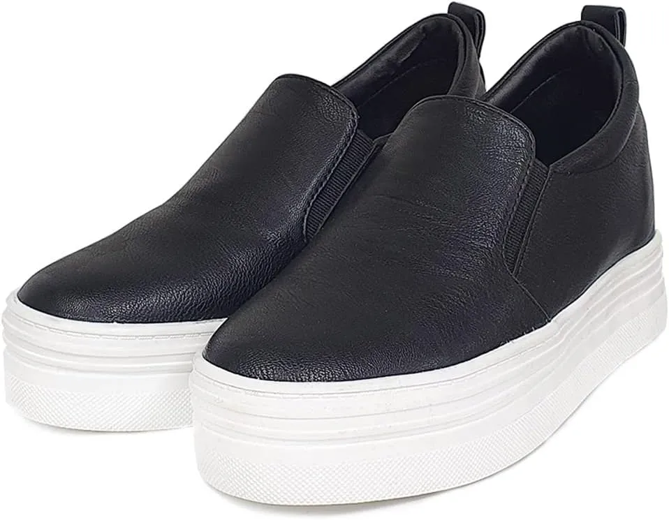 epdavin Women's Casual Leather Hidden Wedges Slip On Platform Sneakers Shoes