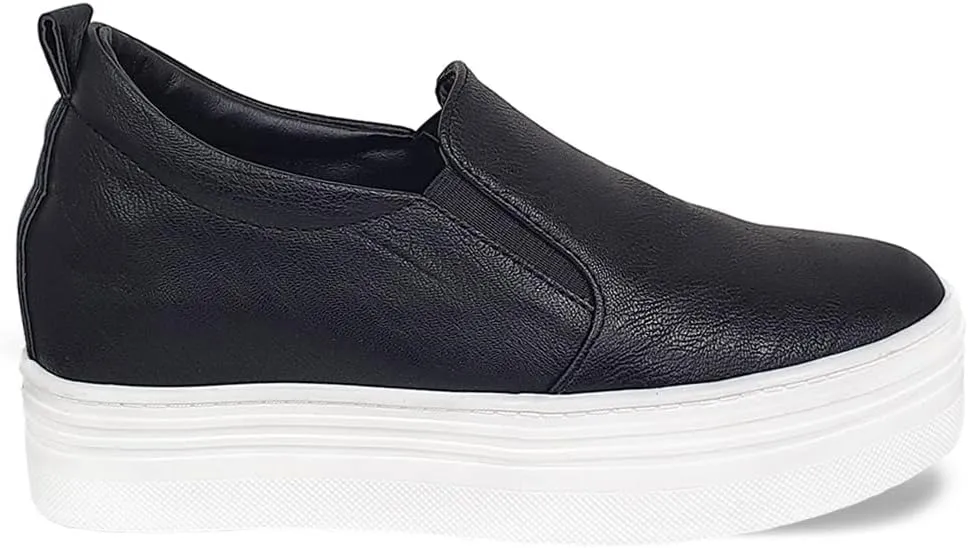 epdavin Women's Casual Leather Hidden Wedges Slip On Platform Sneakers Shoes