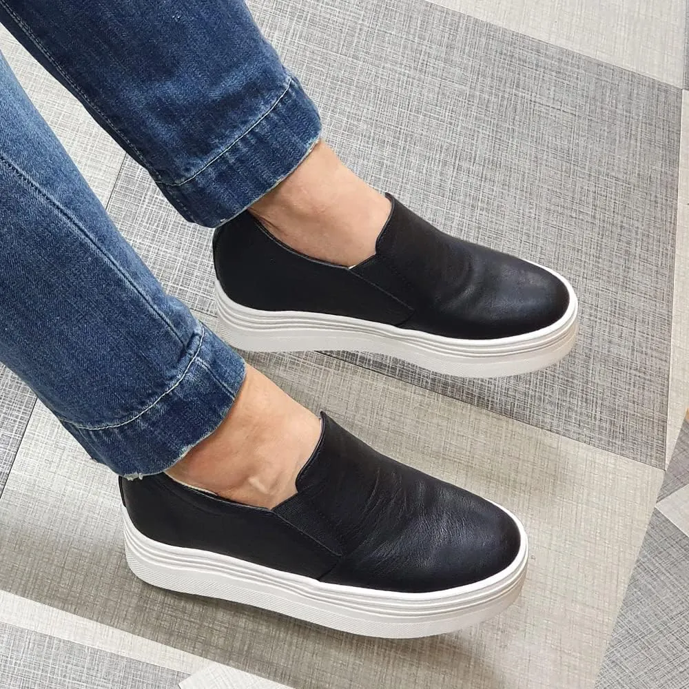 epdavin Women's Casual Leather Hidden Wedges Slip On Platform Sneakers Shoes