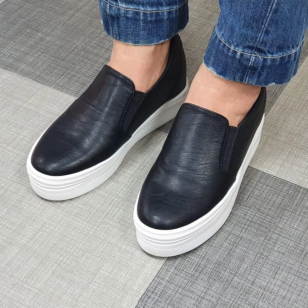 epdavin Women's Casual Leather Hidden Wedges Slip On Platform Sneakers Shoes