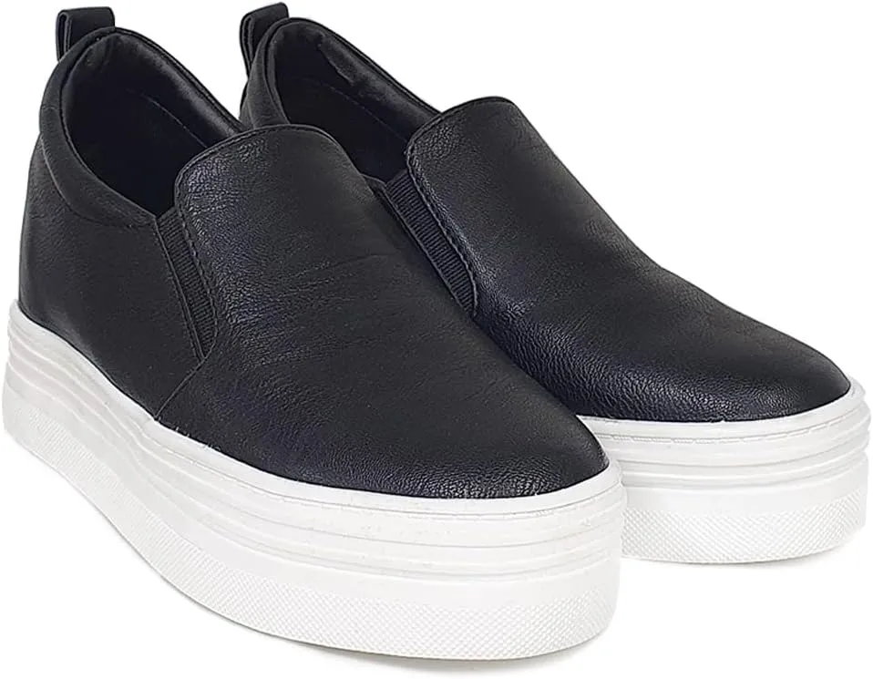 epdavin Women's Casual Leather Hidden Wedges Slip On Platform Sneakers Shoes