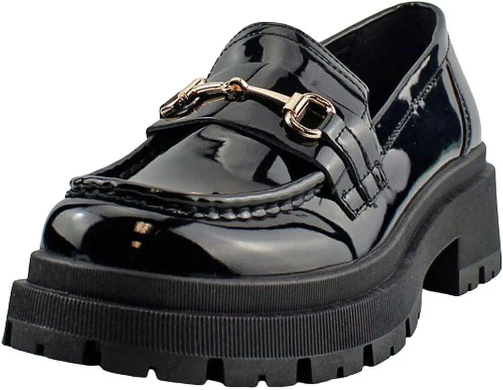Forever Link Womens Slip On Loafer Chunky Chain Platform Heel