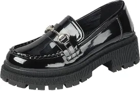 Forever Link Womens Slip On Loafer Chunky Chain Platform Heel