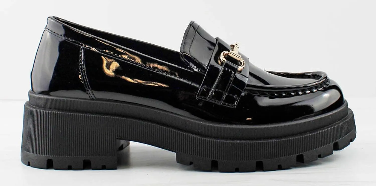 Forever Link Womens Slip On Loafer Chunky Chain Platform Heel
