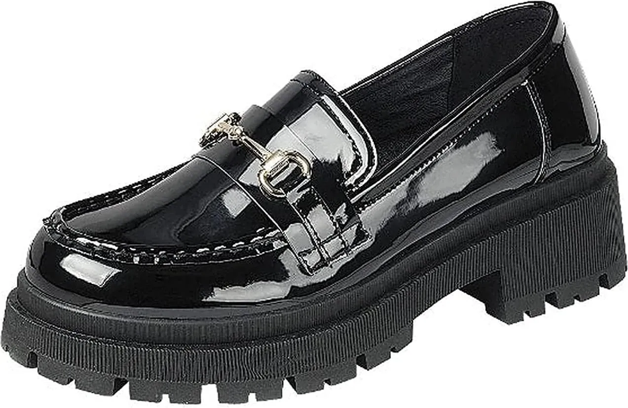 Forever Link Womens Slip On Loafer Chunky Chain Platform Heel