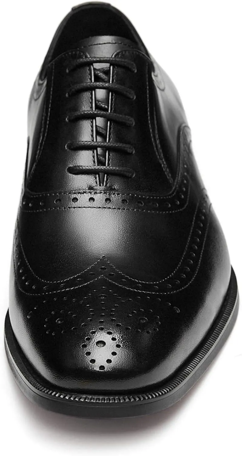 FRASOICUS Mens Dress Shoes with Genuine Leather in Classic Brogue Elastic Band Oxford Formal