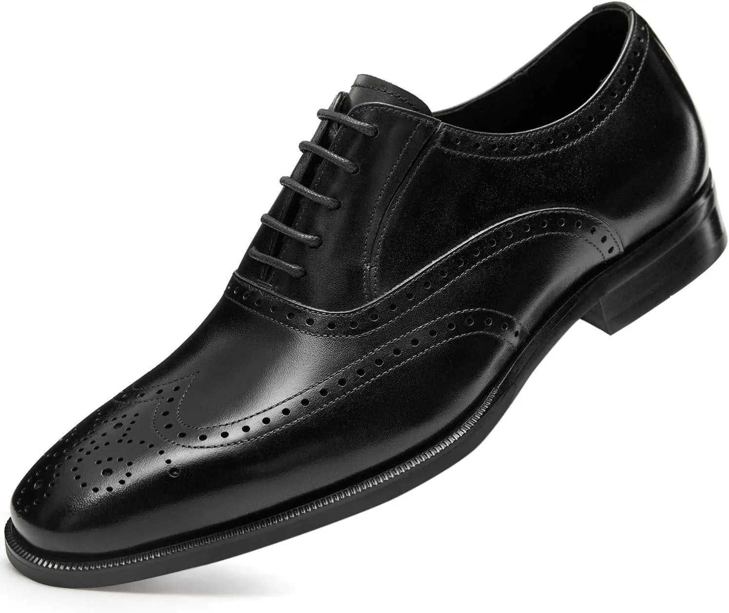 FRASOICUS Mens Dress Shoes with Genuine Leather in Classic Brogue Elastic Band Oxford Formal