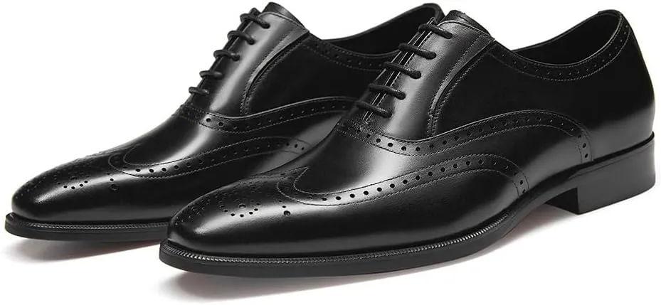 FRASOICUS Mens Dress Shoes with Genuine Leather in Classic Brogue Elastic Band Oxford Formal