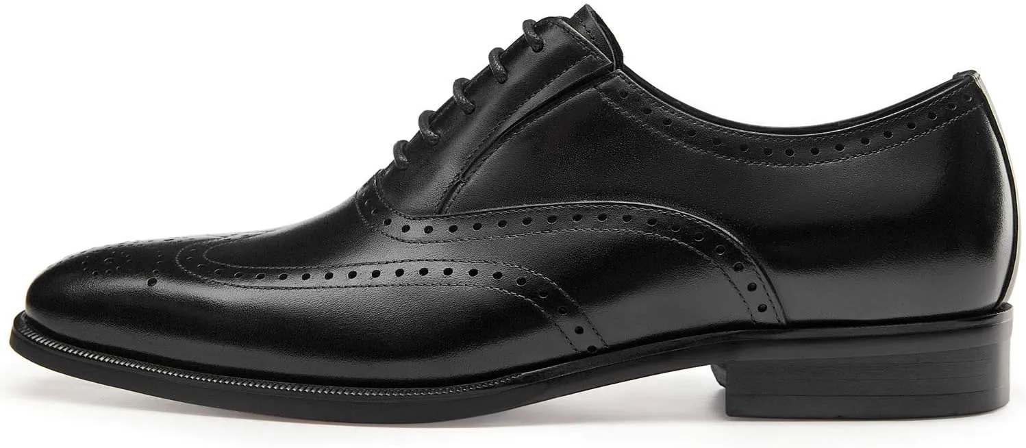 FRASOICUS Mens Dress Shoes with Genuine Leather in Classic Brogue Elastic Band Oxford Formal