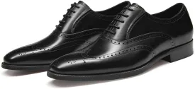 FRASOICUS Mens Dress Shoes with Genuine Leather in Classic Brogue Elastic Band Oxford Formal