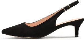 GENSHUO Low Kitten Heels Women's Slingback Dressy Pumps Pointed Closed Toe Ankle Strap Elegant Wedding Pumps Formal Comfortable Shoes