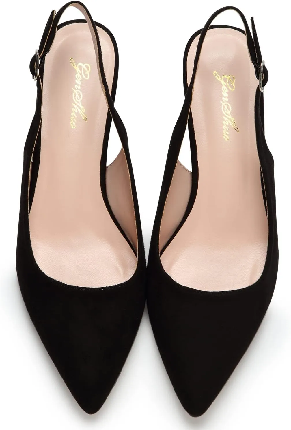 GENSHUO Low Kitten Heels Women's Slingback Dressy Pumps Pointed Closed Toe Ankle Strap Elegant Wedding Pumps Formal Comfortable Shoes