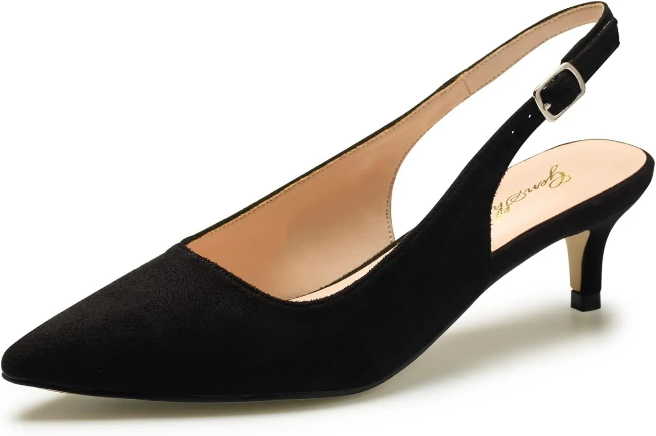 GENSHUO Low Kitten Heels Women's Slingback Dressy Pumps Pointed Closed Toe Ankle Strap Elegant Wedding Pumps Formal Comfortable Shoes