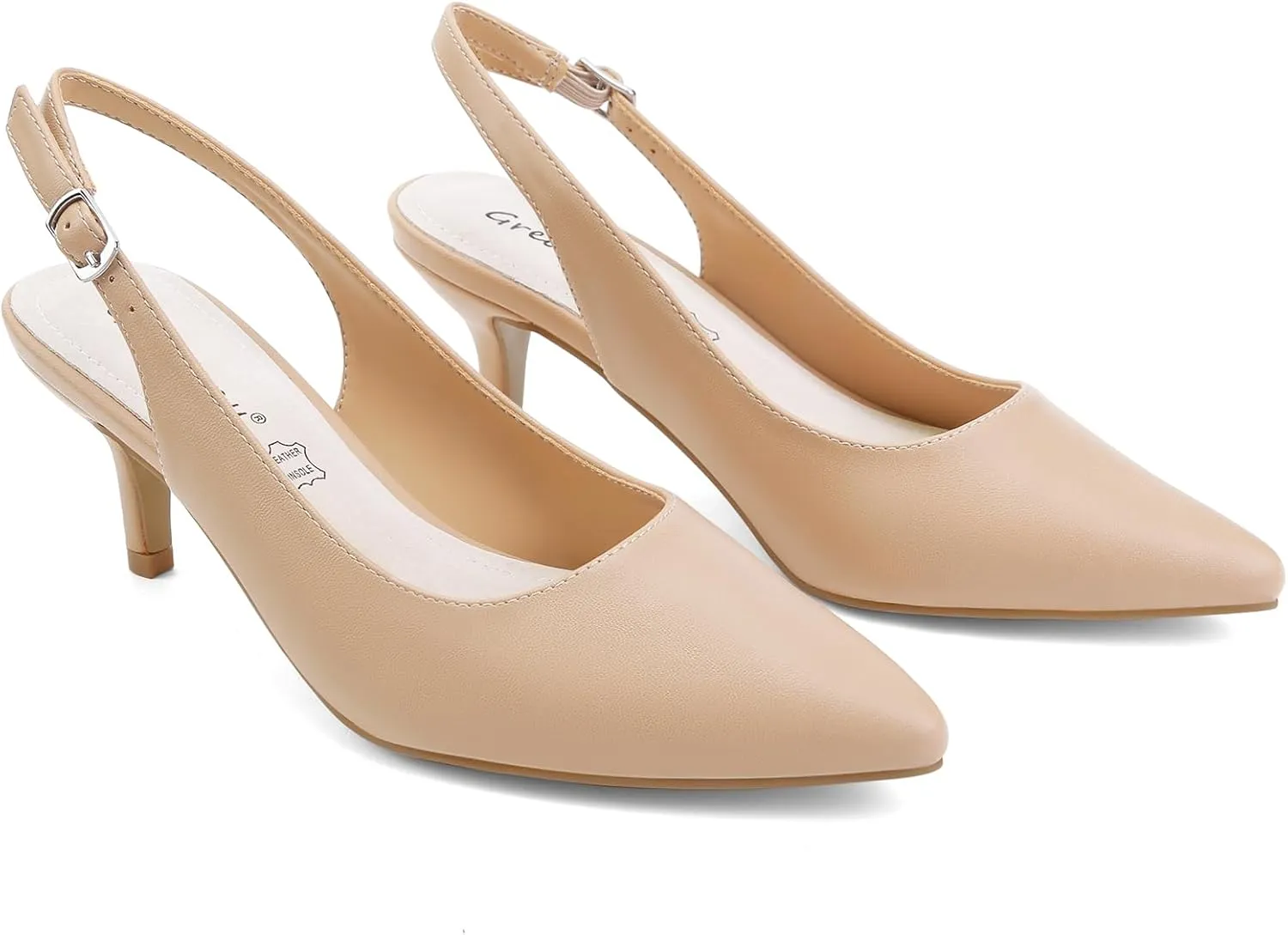 Greatonu Women's Slingback Kitten Heel Pointed Toe Dress Pumps Shoes