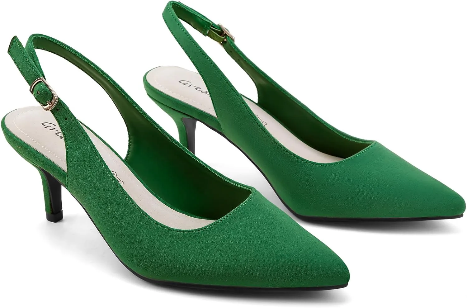 Greatonu Women's Slingback Kitten Heel Pointed Toe Dress Pumps Shoes