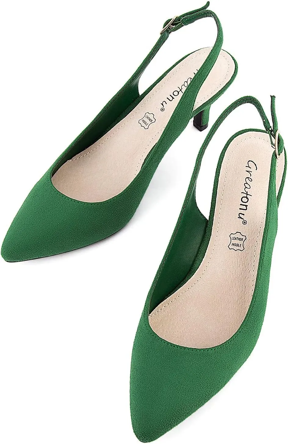 Greatonu Women's Slingback Kitten Heel Pointed Toe Dress Pumps Shoes