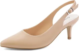 Greatonu Women's Slingback Kitten Heel Pointed Toe Dress Pumps Shoes