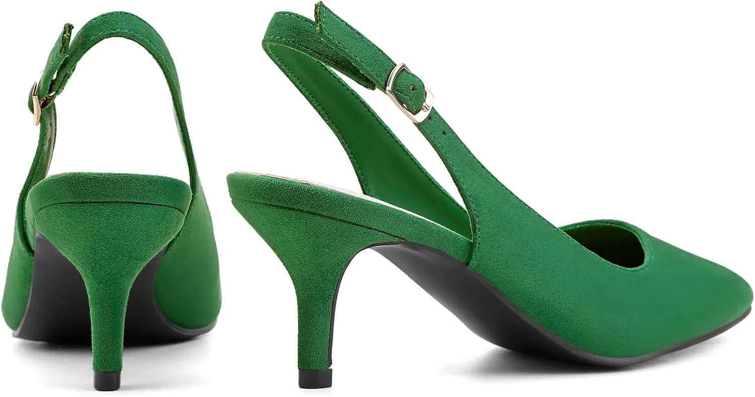 Greatonu Women's Slingback Kitten Heel Pointed Toe Dress Pumps Shoes
