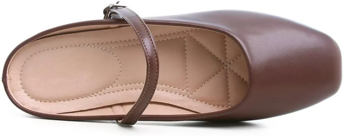 Hee grand Mules for Women Mary Jane Shoes Retro Square Toe Strap Backless Flat Mules Comfortable Flat Slippers