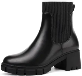 IDIFU IN2 Chelsea Boots Elastic Ankle Boots for Women Platform Lug Sole Women's Boots Round Toe Low Chunky Block Heeled Booties Work Dress Fashion Casual Comfortable Slip on Short Boots