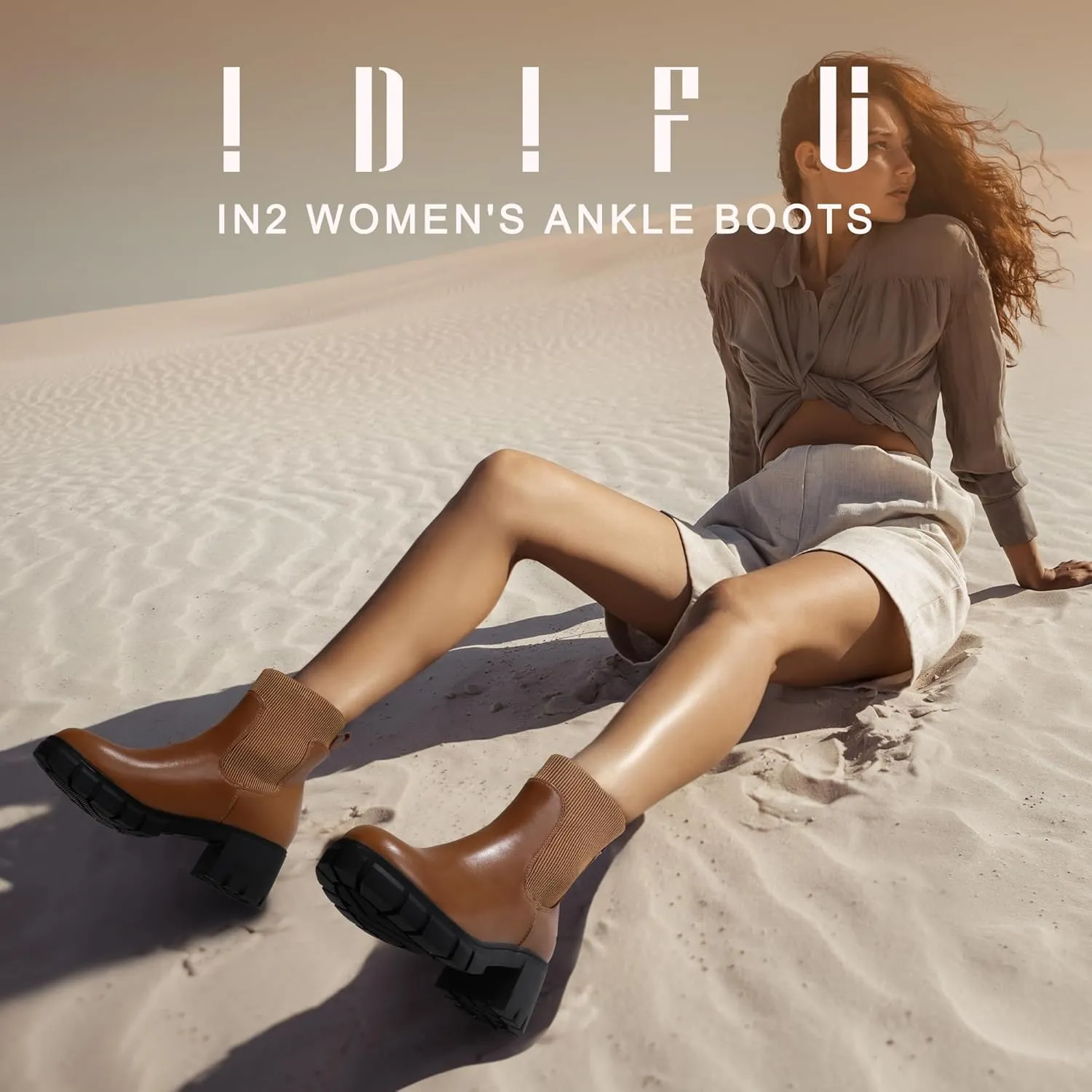 IDIFU IN2 Chelsea Boots Elastic Ankle Boots for Women Platform Lug Sole Women's Boots Round Toe Low Chunky Block Heeled Booties Work Dress Fashion Casual Comfortable Slip on Short Boots