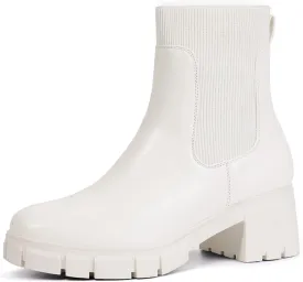 IDIFU IN2 Chelsea Boots Elastic Ankle Boots for Women Platform Lug Sole Women's Boots Round Toe Low Chunky Block Heeled Booties Work Dress Fashion Casual Comfortable Slip on Short Boots