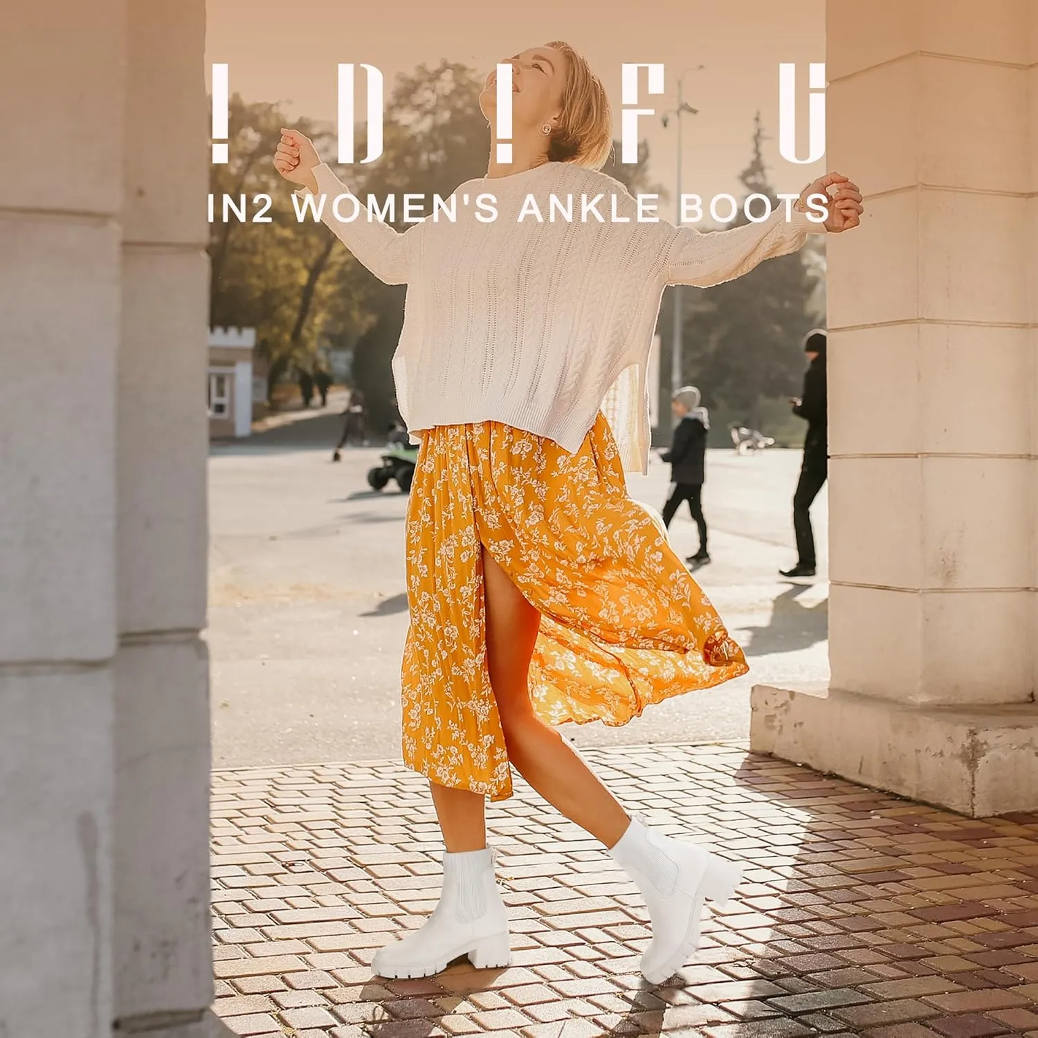 IDIFU IN2 Chelsea Boots Elastic Ankle Boots for Women Platform Lug Sole Women's Boots Round Toe Low Chunky Block Heeled Booties Work Dress Fashion Casual Comfortable Slip on Short Boots