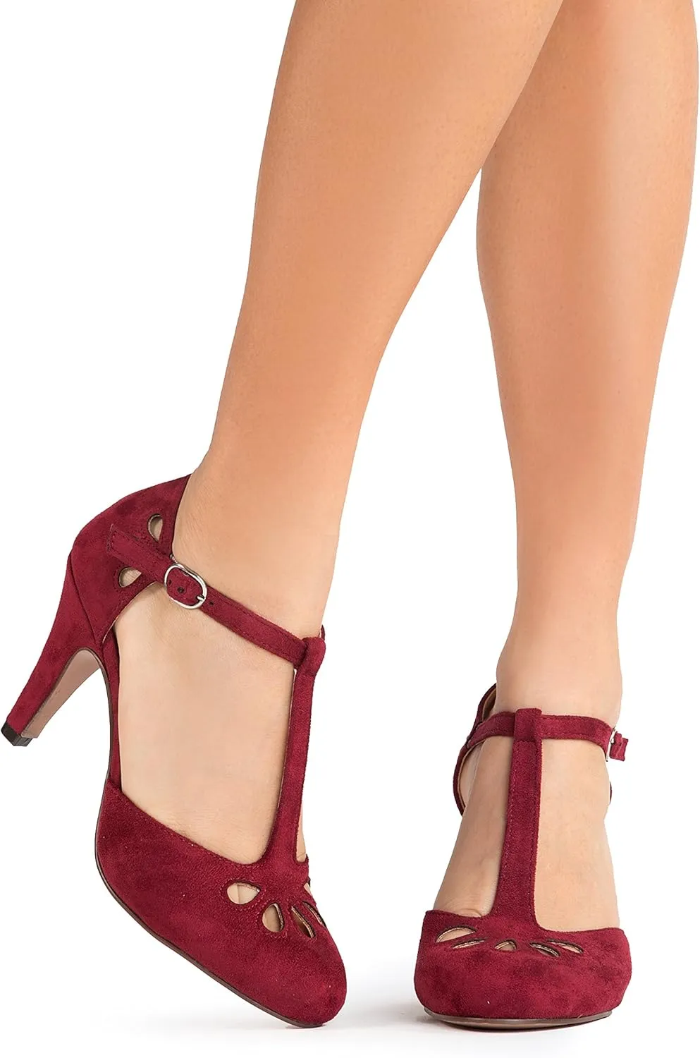 J. Adams Pepper Mary Janes - Vintage Cutout Low Kitten Heels Retro T Strap Pumps
