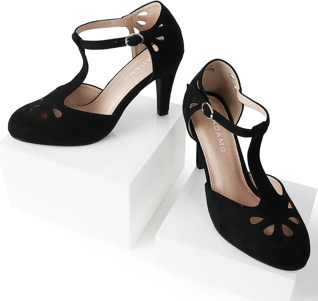 J. Adams Pepper Mary Janes - Vintage Cutout Low Kitten Heels Retro T Strap Pumps